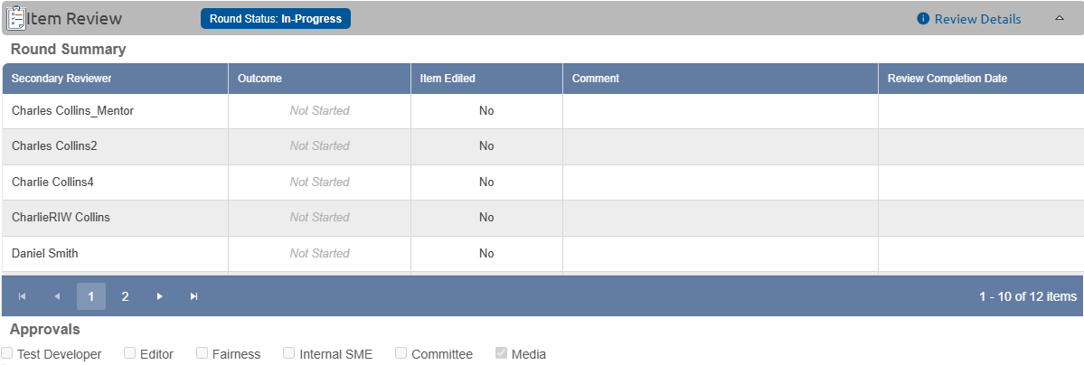 Item Review Component – Approvals